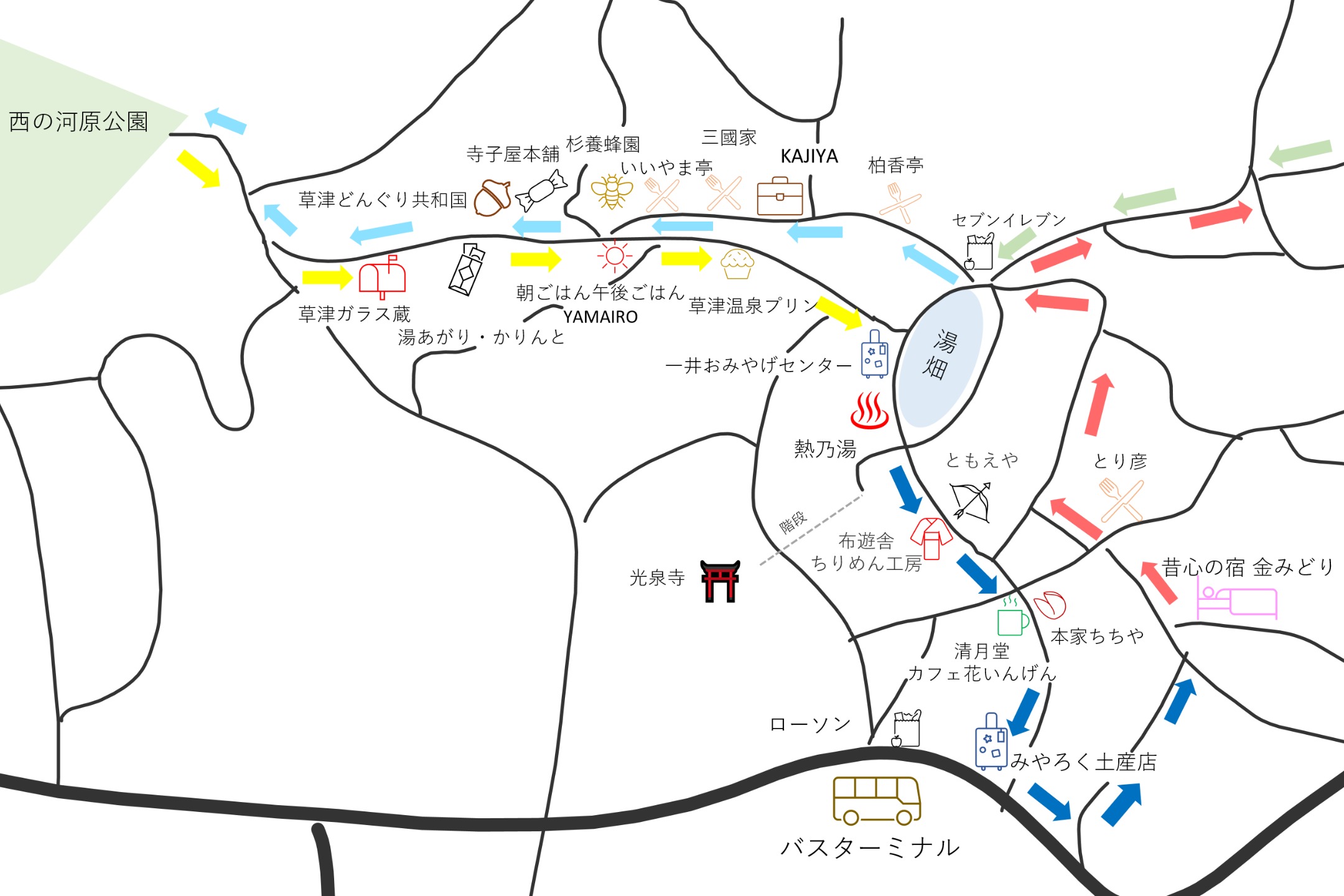 草津温泉湯畑周辺の観光マップ
