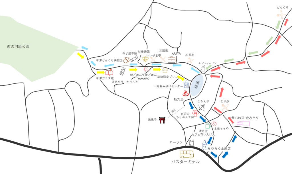 草津温泉観光マップのモデルコース