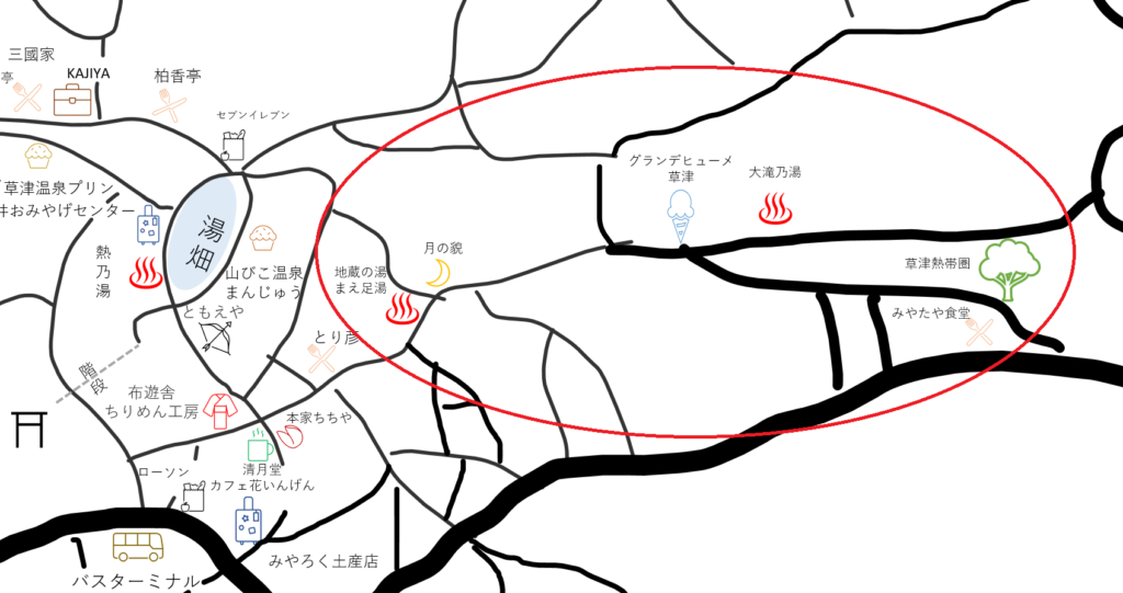 草津温泉湯畑東側地図